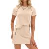 image:imagePRETTYGARDEN Womens 2026 Summer 2 Piece Skirt Sets Short Sleeve Shirts Tops Skorts Matching Workout Clothes Travel OutfitsBeige