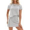 image:imagePRETTYGARDEN Womens 2026 Summer 2 Piece Skirt Sets Short Sleeve Shirts Tops Skorts Matching Workout Clothes Travel OutfitsLight Grey