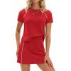 image:imagePRETTYGARDEN Womens 2026 Summer 2 Piece Skirt Sets Short Sleeve Shirts Tops Skorts Matching Workout Clothes Travel OutfitsRed