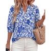 image:imagePRETTYGARDEN Womens 2026 Summer Floral Blouses Dressy Casual Half Sleeve V Neck Going Out Boho Tops Spring Fashion ClothingBlue