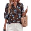 image:imagePRETTYGARDEN Womens 2026 Summer Floral Blouses Dressy Casual Half Sleeve V Neck Going Out Boho Tops Spring Fashion ClothingCoffee