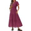 image:imagePRETTYGARDEN Womens 2026 Summer Maxi Dress Short Sleeve V Neck Hollow Out Eyelet A Line Long Flowy Beach Vacation DressesWine Red