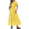 image:imagePRETTYGARDEN Womens 2026 Summer Maxi Dress Short Sleeve V Neck Hollow Out Eyelet A Line Long Flowy Beach Vacation DressesYellow
