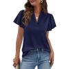 image:imagePRETTYGARDEN Womens 2026 Summer Satin Blouses Dressy Casual Ruffle Cap Sleeve V Neck Business Work Cute Tops Spring OutfitsRoyal Blue