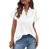 image:imagePRETTYGARDEN Womens 2026 Summer Satin Blouses Dressy Casual Ruffle Cap Sleeve V Neck Business Work Cute Tops Spring OutfitsWhite