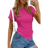 image:imagePRETTYGARDEN Womens Asymmetrical Tops 2026 Spring Summer Going Out Shirts Y2K Short Sleeve Crew Neck Ruched Trendy ClothesRose Red