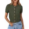 image:imagePRETTYGARDEN Womens Casual Summer Short Sleeve Cardigans 2026 Button Down Knitted Sweater Basic Crew Neck Crop TopsArmy Green
