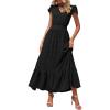 image:imagePRETTYGARDEN Womens Dresses 2026 Summer Maxi Dress Boho Short Sleeve V Neck Swiss Dot Ruffle Tiered Smocked Flowy Long DressZ02black