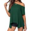 image:imagePRETTYGARDEN Womens Off the Shoulder Summer Tops Short Sleeve Tunic Blouse 2026 Casual Spring Asymmetrical Oversized TshirtsDark Green