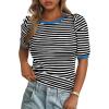 image:imagePRETTYGARDEN Womens Puff Short Sleeve Summer Tops 2026 Casual Ribbed Knit Work Basic Tees Crewneck Spring Striped T ShirtsBlack