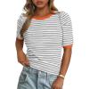 image:imagePRETTYGARDEN Womens Puff Short Sleeve Summer Tops 2026 Casual Ribbed Knit Work Basic Tees Crewneck Spring Striped T ShirtsGrey