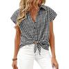 image:imagePRETTYGARDEN Womens Short Sleeve Shirts Plaid Button Down Blouse Dressy Casual 2026 Summer Spring Business Gingham Work TopsBlack