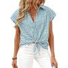 image:imagePRETTYGARDEN Womens Short Sleeve Shirts Plaid Button Down Blouse Dressy Casual 2026 Summer Spring Business Gingham Work TopsGrey Blue