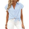 image:imagePRETTYGARDEN Womens Short Sleeve Shirts Plaid Button Down Blouse Dressy Casual 2026 Summer Spring Business Gingham Work TopsLight Blue