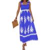 image:imagePRETTYGARDEN Womens Summer Boho Maxi Dress 2026 Casual Sleeveless Square Neck Floral Aline Smocked Beach Dresses with PocketsFloral Royal Blue White