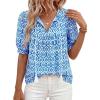image:imagePRETTYGARDEN Womens Summer Boho Tops 2026 Tie Front V Neck Print Loose Fit Short Sleeve Peasant Blouses Vacation OutfitsFloral Blue