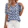 image:imagePRETTYGARDEN Womens Summer Boho Tops 2026 Tie Front V Neck Print Loose Fit Short Sleeve Peasant Blouses Vacation OutfitsFloral Navy