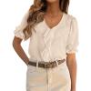 image:imagePRETTYGARDEN Womens Summer Dressy Casual Blouses 2026 Short Sleeve V Neck Ruffle Business Work Tops Trendy Spring OutfitsBeige