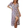 image:imagePRETTYGARDEN Womens Summer Floral Boho Maxi Dress Short Sleeve Wrap V Neck Ruffle Long Flowy Beach Wedding Guest DressesApricot Floral