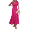image:imagePRETTYGARDEN Womens Summer Maxi Dresses 2026 Trendy Casual Button V Neck Ruffle Cap Sleeve Long Flowy Spring Pleated DressRose Red