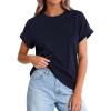 image:imagePRETTYGARDEN Womens Summer Tops 2026 Spring Casual Rolled Short Sleeve Basic Tees Crew Neck Work Shirts Fashion ClothingNavy Blue