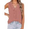 image:imagePRETTYGARDEN Womens Tank Tops 2026 Summer Dressy Casual Blouses Sleeveless Ruffle V Neck Swiss Dot Button Down Work ShirtsDusty Pink