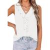 image:imagePRETTYGARDEN Womens Tank Tops 2026 Summer Dressy Casual Blouses Sleeveless Ruffle V Neck Swiss Dot Button Down Work ShirtsOffwhite