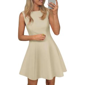 image:imagePRETTYGARDEN Cocktail Dresses for Women 2026 Summer Formal Boat Neck A Line Spring Elegant Graduation Party Mini DressBeige