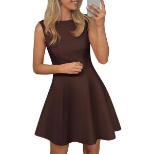 image:imagePRETTYGARDEN Cocktail Dresses for Women 2026 Summer Formal Boat Neck A Line Spring Elegant Graduation Party Mini DressBrown