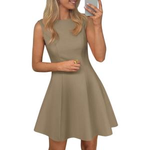 image:imagePRETTYGARDEN Cocktail Dresses for Women 2026 Summer Formal Boat Neck A Line Spring Elegant Graduation Party Mini DressKhaki