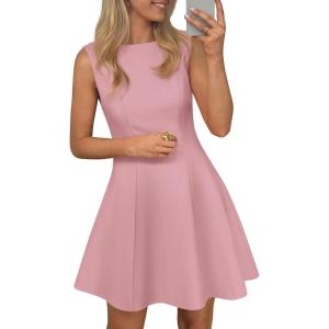 image:imagePRETTYGARDEN Cocktail Dresses for Women 2026 Summer Formal Boat Neck A Line Spring Elegant Graduation Party Mini DressPink