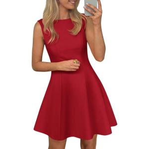 image:imagePRETTYGARDEN Cocktail Dresses for Women 2026 Summer Formal Boat Neck A Line Spring Elegant Graduation Party Mini DressRed