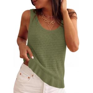 image:imagePRETTYGARDEN Crochet Tops for Women 2026 Spring Sleeveless Sweater Tops Summer Boho Tank Resort Wear Beach Vacation ClothesArmy Green