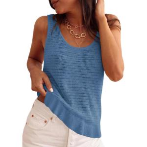 image:imagePRETTYGARDEN Crochet Tops for Women 2026 Spring Sleeveless Sweater Tops Summer Boho Tank Resort Wear Beach Vacation ClothesGrey Blue