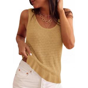 image:imagePRETTYGARDEN Crochet Tops for Women 2026 Spring Sleeveless Sweater Tops Summer Boho Tank Resort Wear Beach Vacation ClothesKhaki
