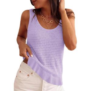 image:imagePRETTYGARDEN Crochet Tops for Women 2026 Spring Sleeveless Sweater Tops Summer Boho Tank Resort Wear Beach Vacation ClothesLight Purple