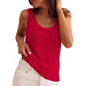 image:imagePRETTYGARDEN Crochet Tops for Women 2026 Spring Sleeveless Sweater Tops Summer Boho Tank Resort Wear Beach Vacation ClothesRed