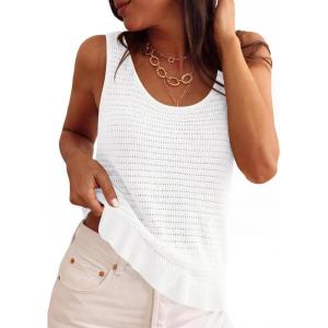 image:imagePRETTYGARDEN Crochet Tops for Women 2026 Spring Sleeveless Sweater Tops Summer Boho Tank Resort Wear Beach Vacation ClothesWhite