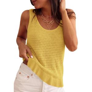 image:imagePRETTYGARDEN Crochet Tops for Women 2026 Spring Sleeveless Sweater Tops Summer Boho Tank Resort Wear Beach Vacation ClothesYellow