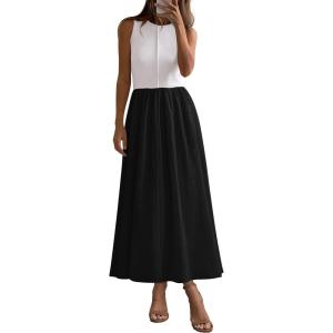 image:imagePRETTYGARDEN Maxi Dresses for Women 2026 Summer Casual Sleeveless Patchwork Flowy Vacation Sundress Knit Long Work Tank DressBlack White