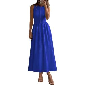 image:imagePRETTYGARDEN Maxi Dresses for Women 2026 Summer Casual Sleeveless Patchwork Flowy Vacation Sundress Knit Long Work Tank DressBlue
