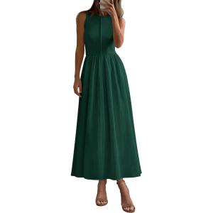 image:imagePRETTYGARDEN Maxi Dresses for Women 2026 Summer Casual Sleeveless Patchwork Flowy Vacation Sundress Knit Long Work Tank DressDark Green