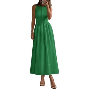 image:imagePRETTYGARDEN Maxi Dresses for Women 2026 Summer Casual Sleeveless Patchwork Flowy Vacation Sundress Knit Long Work Tank DressGreen