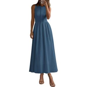 image:imagePRETTYGARDEN Maxi Dresses for Women 2026 Summer Casual Sleeveless Patchwork Flowy Vacation Sundress Knit Long Work Tank DressGrey Blue