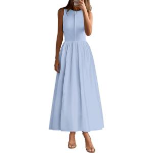 image:imagePRETTYGARDEN Maxi Dresses for Women 2026 Summer Casual Sleeveless Patchwork Flowy Vacation Sundress Knit Long Work Tank DressLight Blue