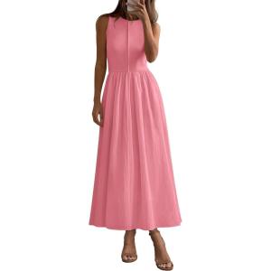 image:imagePRETTYGARDEN Maxi Dresses for Women 2026 Summer Casual Sleeveless Patchwork Flowy Vacation Sundress Knit Long Work Tank DressPink