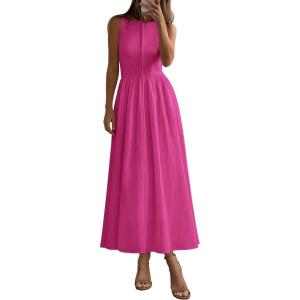 image:imagePRETTYGARDEN Maxi Dresses for Women 2026 Summer Casual Sleeveless Patchwork Flowy Vacation Sundress Knit Long Work Tank DressRose Red