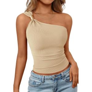 image:imagePRETTYGARDEN One Shoulder Going Out Tops for Women Trendy 2026 Summer Y2K Clothes Sleeveless Fitted Spring Fashion ShirtsApricot