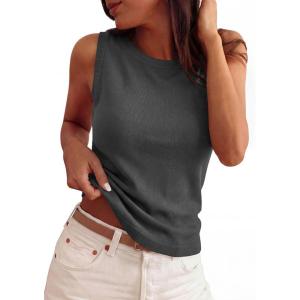 image:imagePRETTYGARDEN Sleeveless Sweater Tops for Women 2026 Summer Dressy Ribbed Tank Tops Spring Business Casual Work Shirts BlousesDark Grey