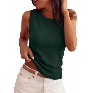 image:imagePRETTYGARDEN Sleeveless Sweater Tops for Women 2026 Summer Dressy Ribbed Tank Tops Spring Business Casual Work Shirts BlousesForest Green
